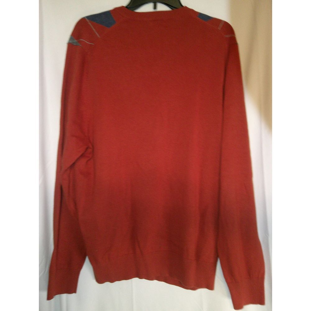 IZOD Argyle VNeck Sweater Orange Navy Gray Pattern Long‎ Sleeve Pullover L - Picture 2 of 3